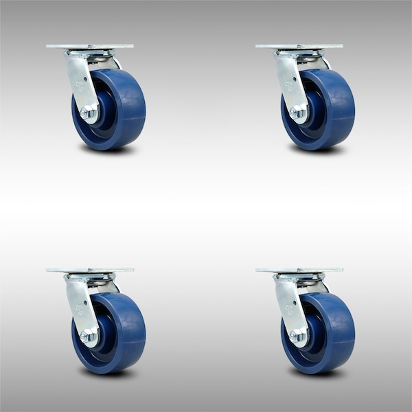 5 Inch SS Solid Poly Swivel Caster Set with Ball Bearing and Swivel Lock SCC